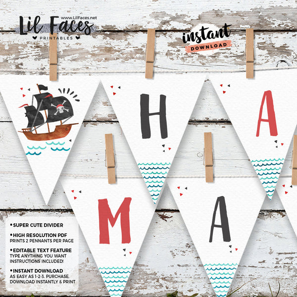 Modern Pirate Birthday Party invitation - Digital Download