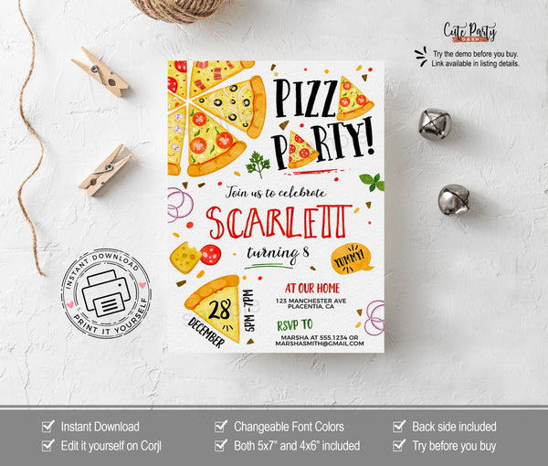 Pizza Party First Birthday Baby Milestone Chalkboard Sign - Digital Download
