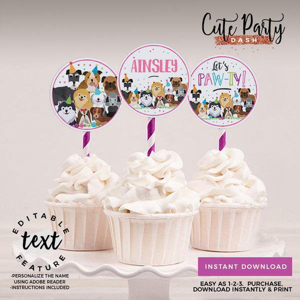 Puppy Birthday Party Decorations - Digital Download - Cute Party Dash