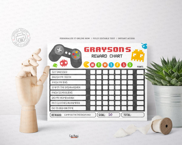 Editable Video Game Reward Chart for kids and toddlers - Digital Download