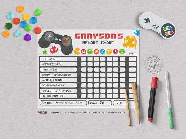 Editable Video Game Reward Chart for kids and toddlers - Digital Download