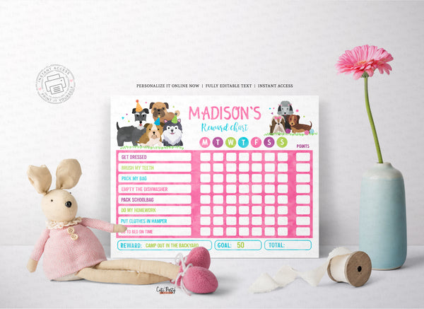 Editable Puppy Reward Chart for kids and toddlers - Digital Download