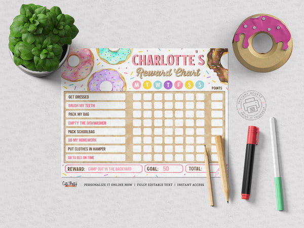 Editable Donuts Reward Chart for kids and toddlers - Digital Download