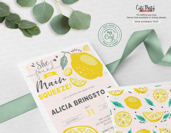 She Found Her Main Squeeze Bridal Shower Recipe Card - Digital Download - Cute Party Dash