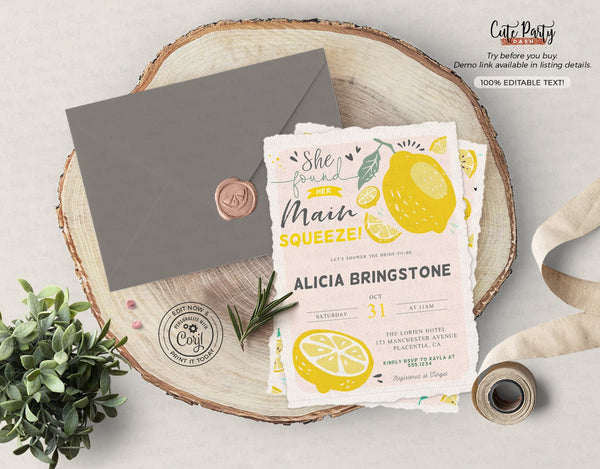 She Found Her Main Squeeze Bridal Shower Recipe Card - Digital Download - Cute Party Dash