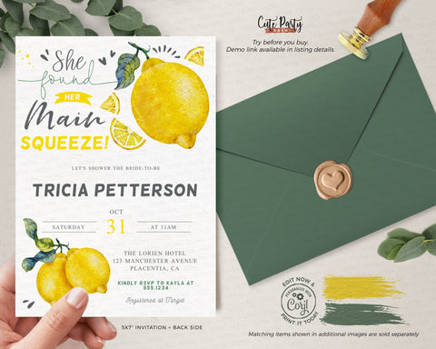 She Found Her Main Squeeze Citrus Bridal Shower invitation - Digital Download - Cute Party Dash