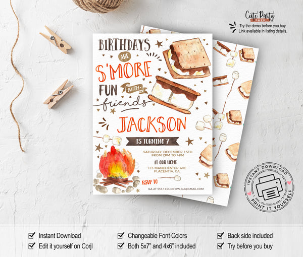 S'mores Birthday Party Printable Decorations - Digital Download