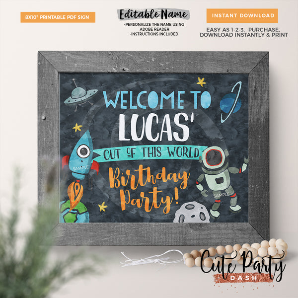 Astronaut Space Birthday invitation Template, EDITABLE Outer space birthday welcome sign