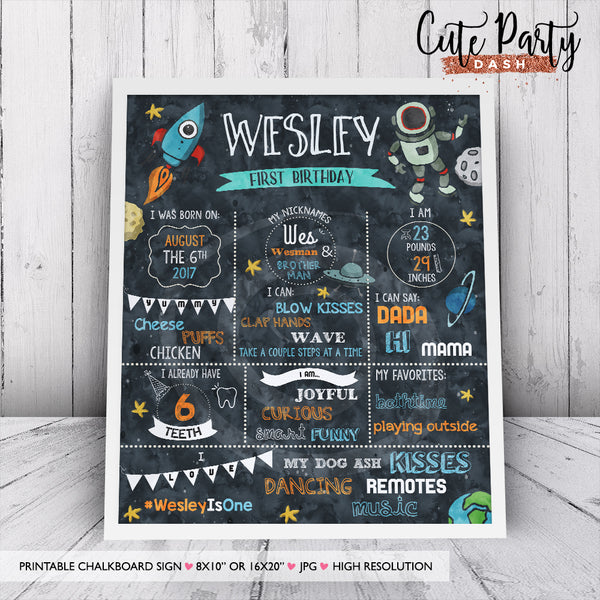 Astronaut Space Birthday invitation Template, EDITABLE Outer space birthday milesone poster