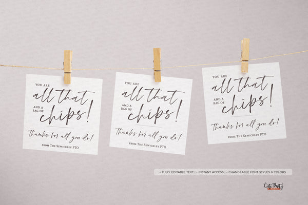 You Are All That and a Bag of Chips Gift Tag - Digital Download