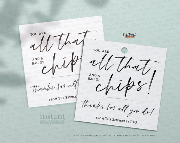 You Are All That and a Bag of Chips Gift Tag - Digital Download