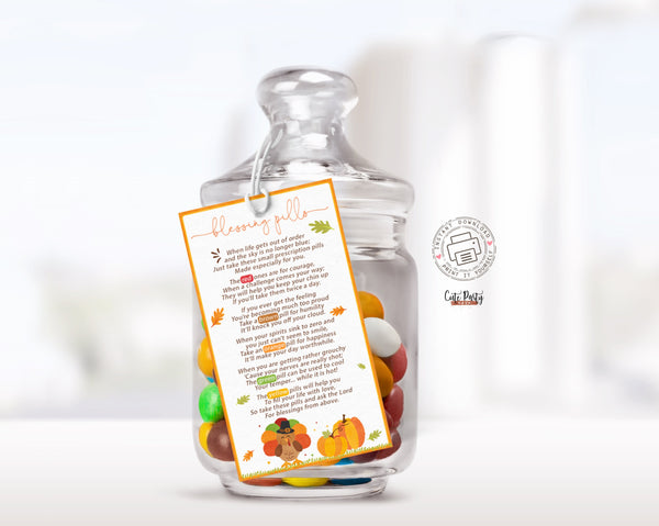 Thanksgiving M&M Blessing pills Tag - Digital Download