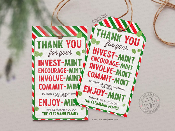Christmas Thank You Mint Gift Tag, Enjoy-mint tag - Instant Download