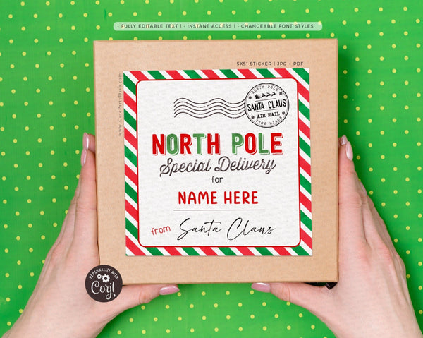 Christmas From Santa Gift Sticker North Pole Custom Gift Tag - Instant Download