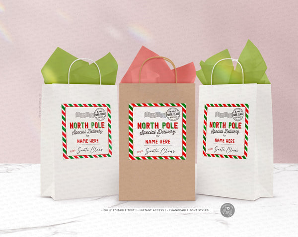 Christmas From Santa Gift Sticker North Pole Custom Gift Tag - Instant Download