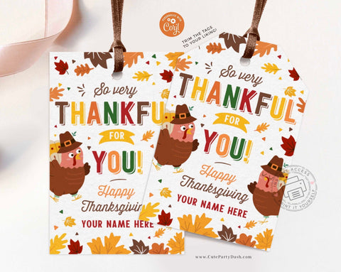So Very Thankful for you Fall appreciation gift tag, Happy Thanksgiving Thank You Tag - Digital Download