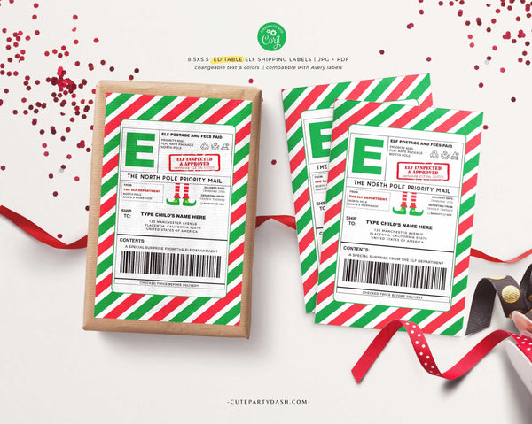 EDITABLE Elf North Pole Shipping Labels, Santa Mail, Christmas Mail Sticker From Santa - Instant Download