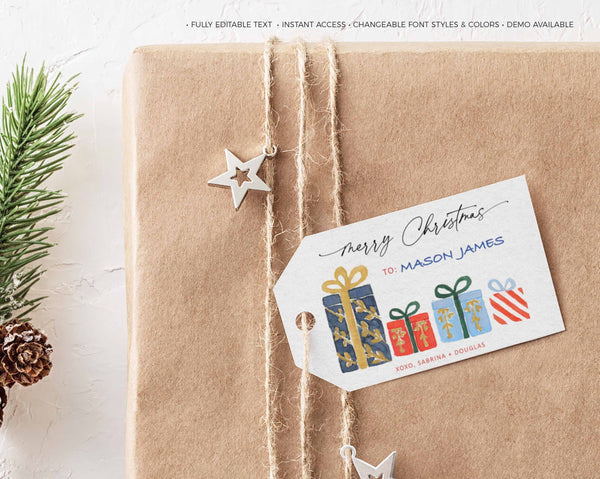 Christmas Calligraphy Merry Christmas gift Tag - Instant Download