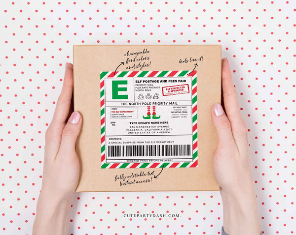 EDITABLE Elf North Pole Shipping Labels, Santa Mail, Christmas Mail Sticker From Santa