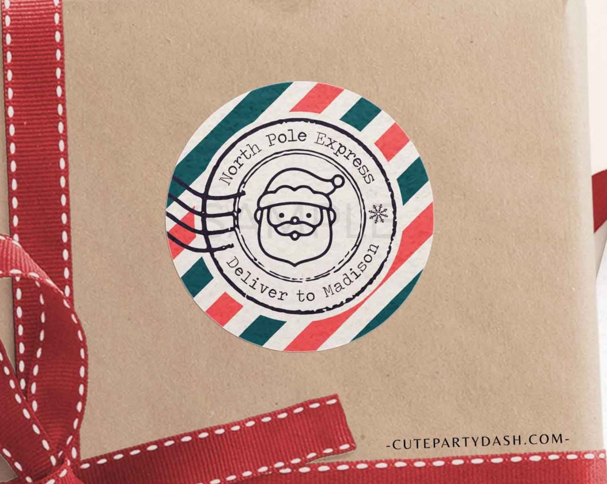 North Pole Christmas Labels for Mini Pizza Box and Gifts