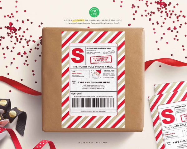 EDITABLE Santa Sleigh Mail North Pole Shipping Labels - Instant Download