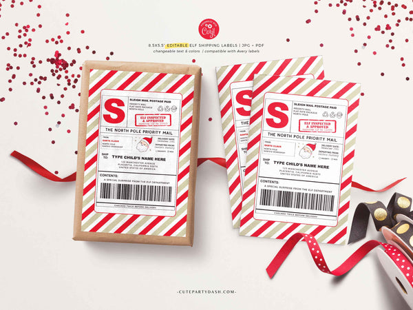 EDITABLE Santa Sleigh Mail North Pole Shipping Labels - Instant Download