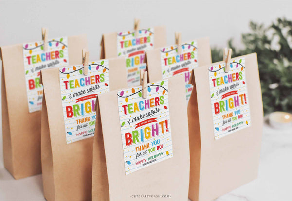 Christmas Teachers make spirits bright gift tag - Instant Download