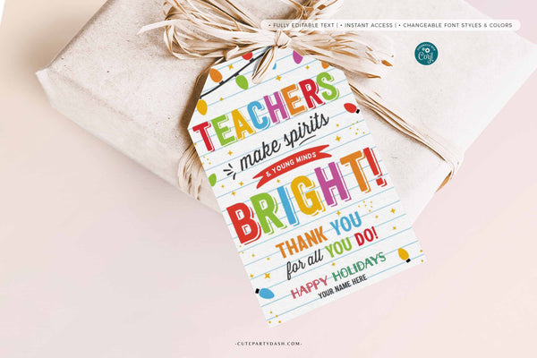 Christmas Teachers make spirits bright gift tag - Instant Download