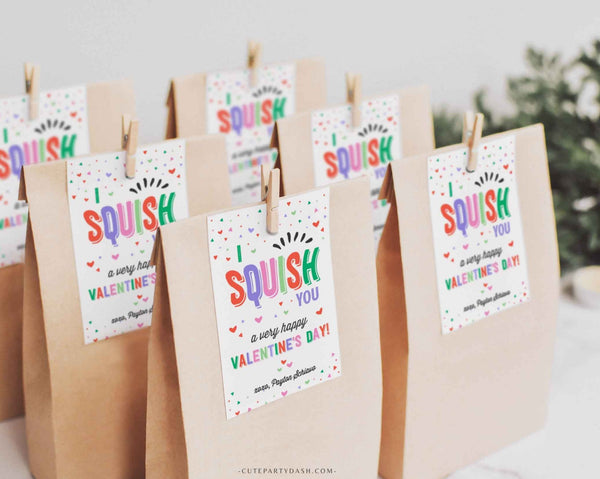I Squish You a Happy Valentine's Day Treat Tag, Non-Candy Squishy Toy Valentine gift tag - Instant Download