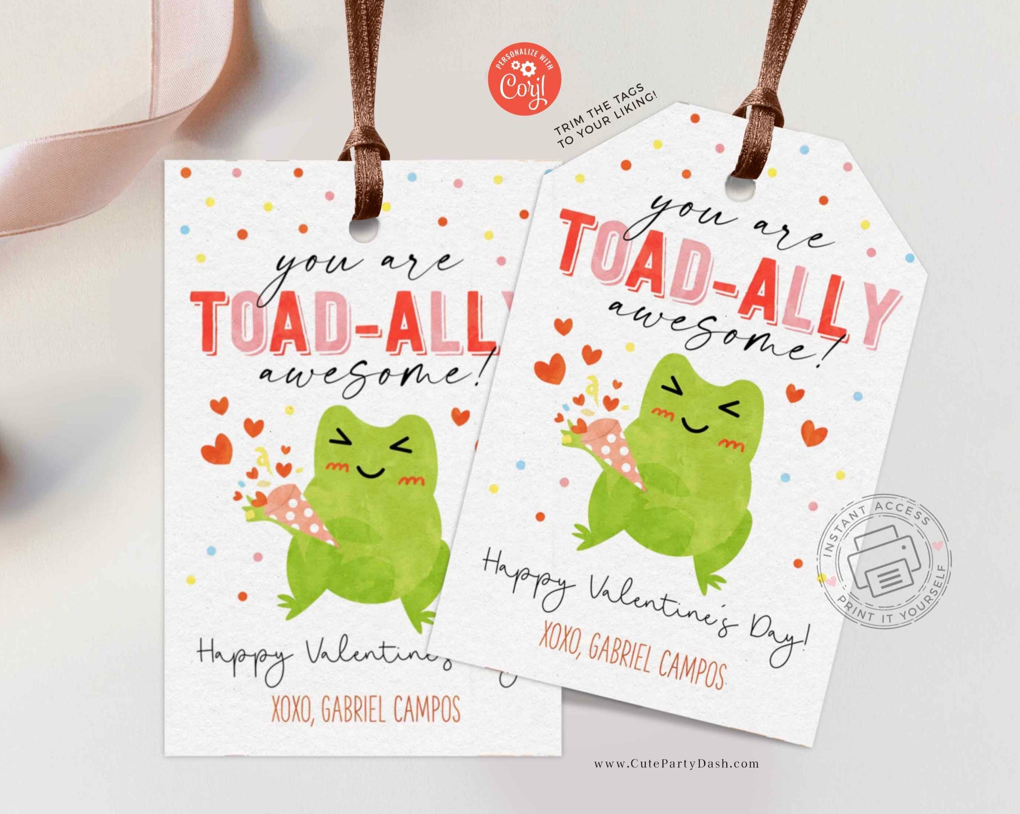 EDITABLE You Are Toadally Awesome Valentine's Day Tag, Non-Candy Frog puns Valentine gift tag, Preschool Classroom Tag, INSTANT DOWNLOAD - Instant Download