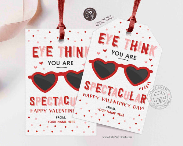Heart Sunglasses Valentine's Day Tag, Non-Candy Eye think you are spectacular Valentines gift tag - Instant Download