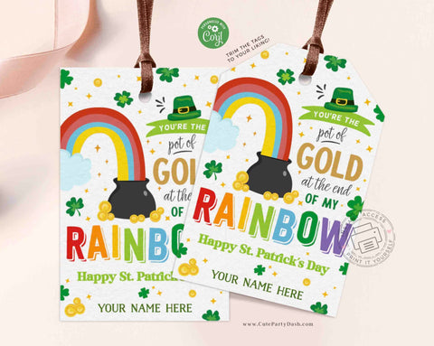 Pot of Gold Rainbow St. Patrick’s Day Gift Tag, Friend Happy St. Patrick's Day Printable tag - Instant Download