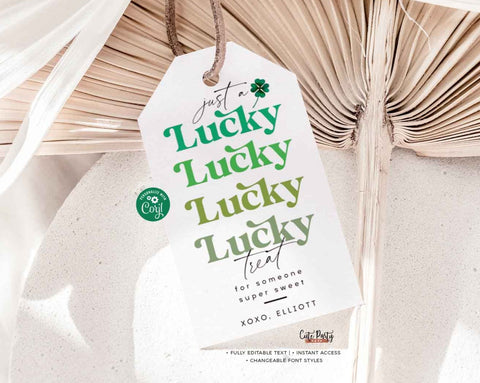 Minimalist Lucky Treat for someone sweet Gift Tags, Happy St. Patrick's Day Printable tag, Lucky Charm Shamrock Cookie Tag - Instant Download