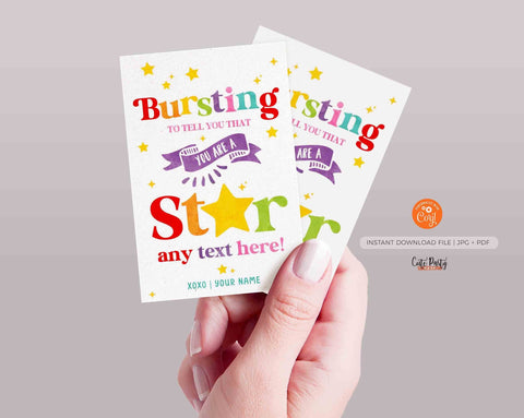 Bursting To Tell You are a STAR, Cheerleader, Dancer, Friend, Teacher, Co-Worker Printable Appreciation Gift tag - INSTANT Download