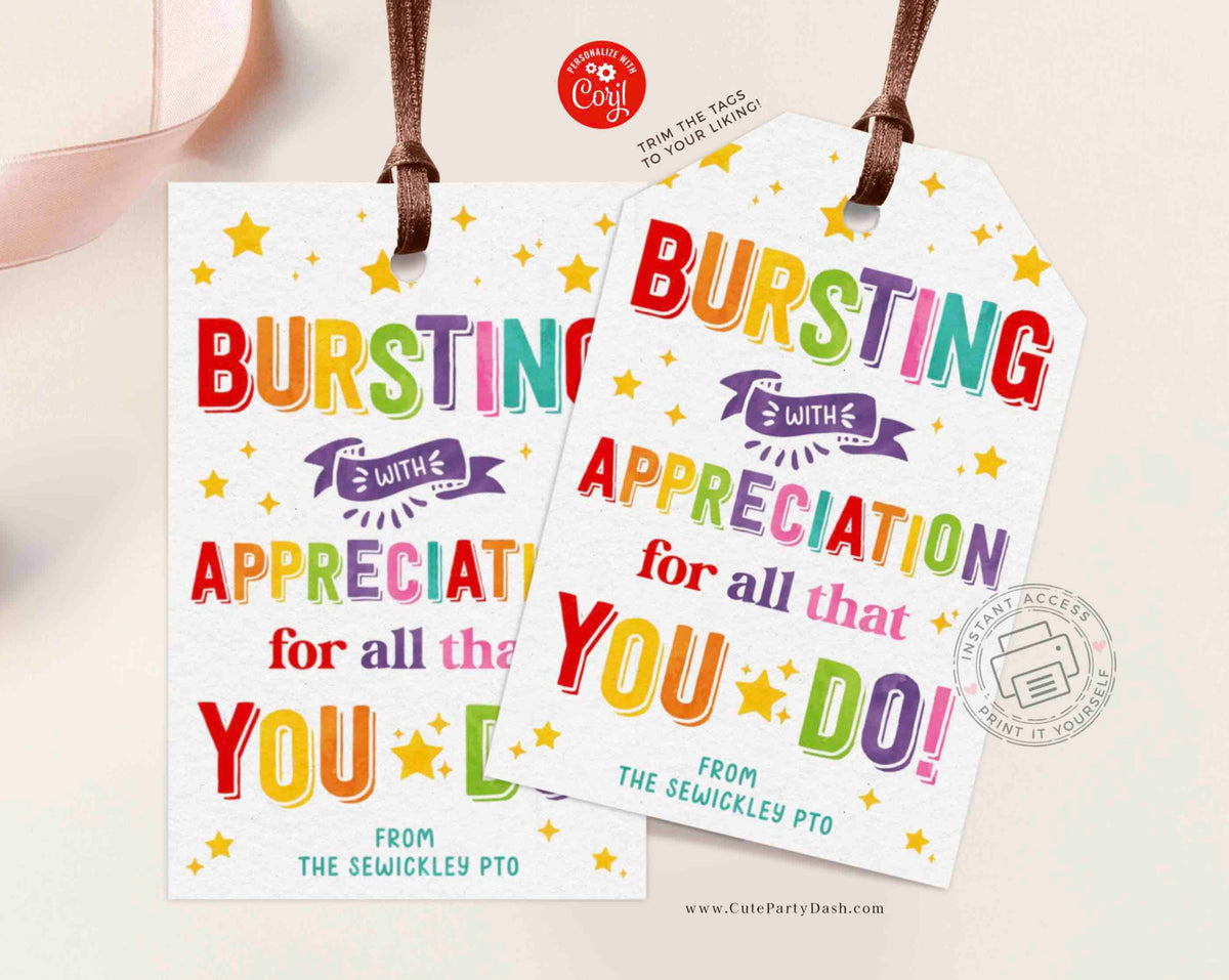 Bursting Appreciation Printable Gift Tag Star Staff Teacher