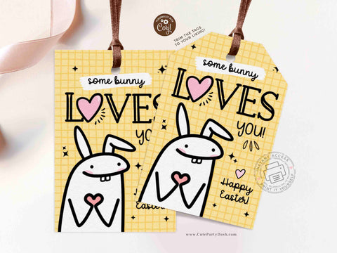 Some Bunny Loves You Gift Tag, Editable Happy Easter Tag, Easter Treat For Some Bunny, Cartoon Easter Egg Hunt Basket- Digital Download