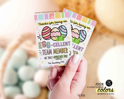 Easter Egg-cellent Team Member Teacher Staff Appreciation Treat Tag, Printable Thank You Teacher gift tag- INSTANT Download