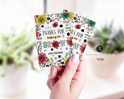 Thank You for Helping Me Grow Gift Tags, Last day of school plant flower seeds Gift tag - INSTANT Download