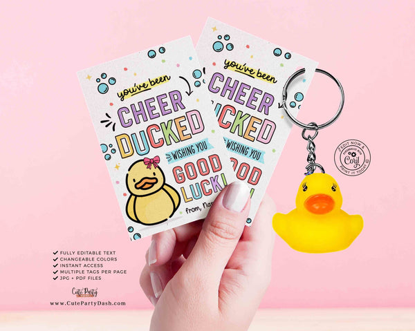Editable You've been Cheer Ducked Tag, Cheerleader good luck treat tag, Cheer Team Printable Duck Tag, Cheer Gift ideas - INSTANT Download