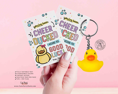 Editable You've been Cheer Ducked Tag, Cheerleader good luck treat tag, Cheer Team Printable Duck Tag, Cheer Gift ideas - INSTANT Download