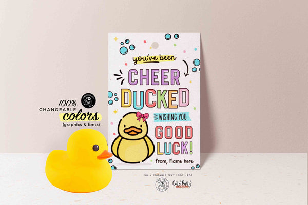 Editable You've been Cheer Ducked Tag, Cheerleader good luck treat tag, Cheer Team Printable Duck Tag, Cheer Gift ideas - INSTANT Download