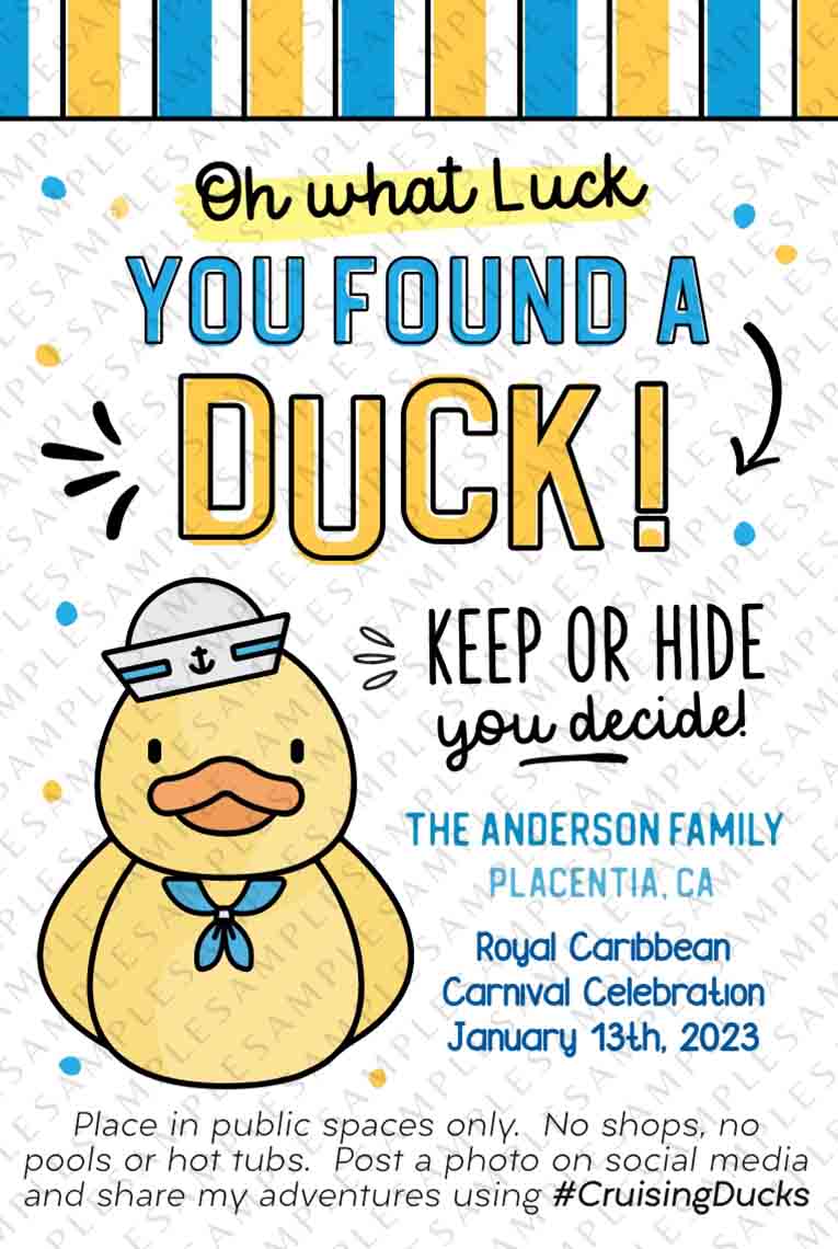 Editable You Found A Duck Cruising Ducks Tag Template Cruise Ship Rubb 