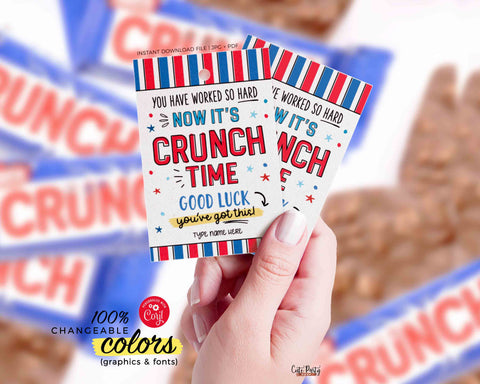 Editable Crunch Time Good Luck Printable Treat Tag, Team Competition good luck tag, Pta Pto, Test Taking Candy Pun Tag - INSTANT Download