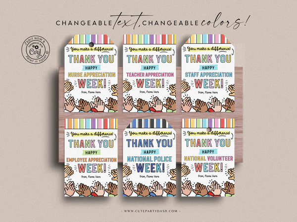 Editable Employee Appreciation Week Gift Tag Printable Nurse Appreciation Thank You Card Staff Appreciation Team Member INSTANT DOWNLOAD