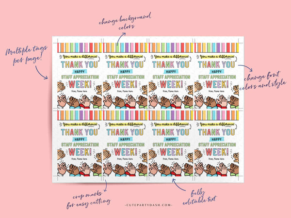 Editable Employee Appreciation Week Gift Tag Printable Nurse Appreciation Thank You Card Staff Appreciation Team Member INSTANT DOWNLOAD