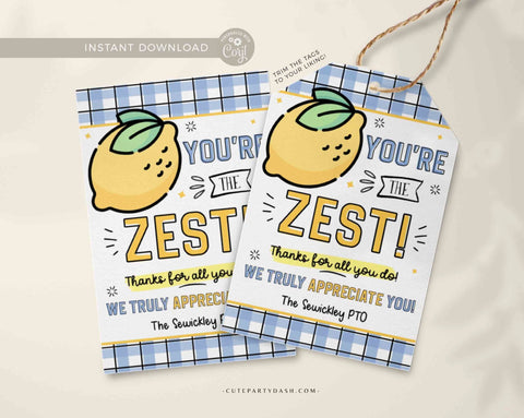 Lemons Gift Tags Zest Lemon Themed Gift for Teacher Appreciation Week Editable Printable Team Member Volunteer Thank You INSTANT DOWNLOAD