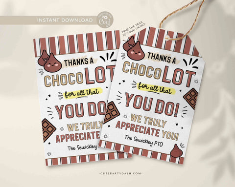 Chocolate Appreciation Tags Thank you tags Editable Appreciation gifts Teacher Chocolate Printable Staff Appreciation Week INSTANT DOWNLOAD