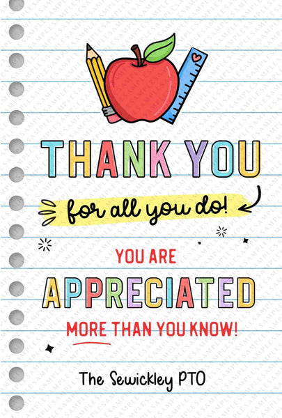 Teacher Appreciation gift Tag thank you for all you do School pto Editable Template Printable School Employee Appreciation INSTANT DOWNLOAD