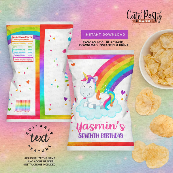 Rainbow Unicorn Birthday Party Invitation - Digital Download - Cute Party Dash