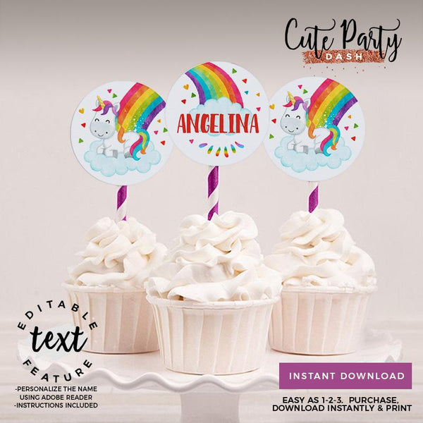 Rainbow Unicorn Birthday Party Invitation - Digital Download - Cute Party Dash